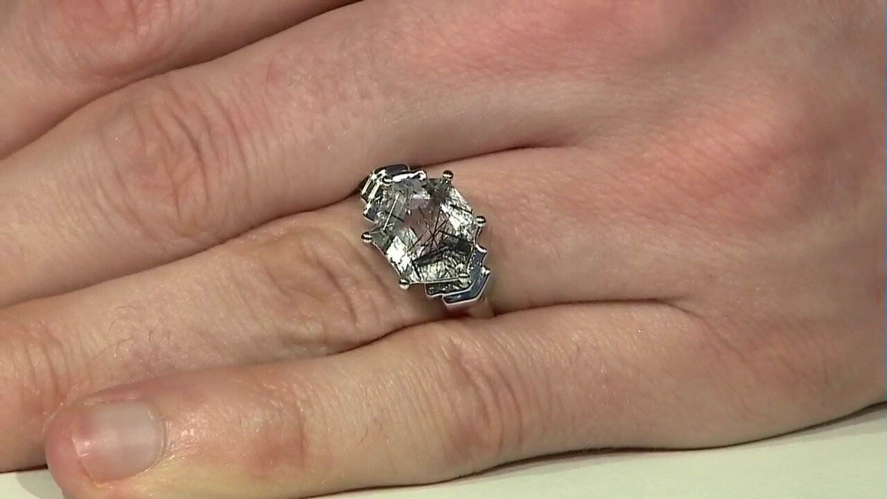 Video Zilveren ring met een zwarte rutielkwarts