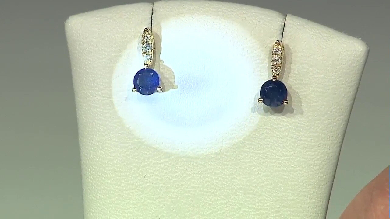 Video 14K Ceylon Blue Sapphire Gold Earrings (CIRARI)